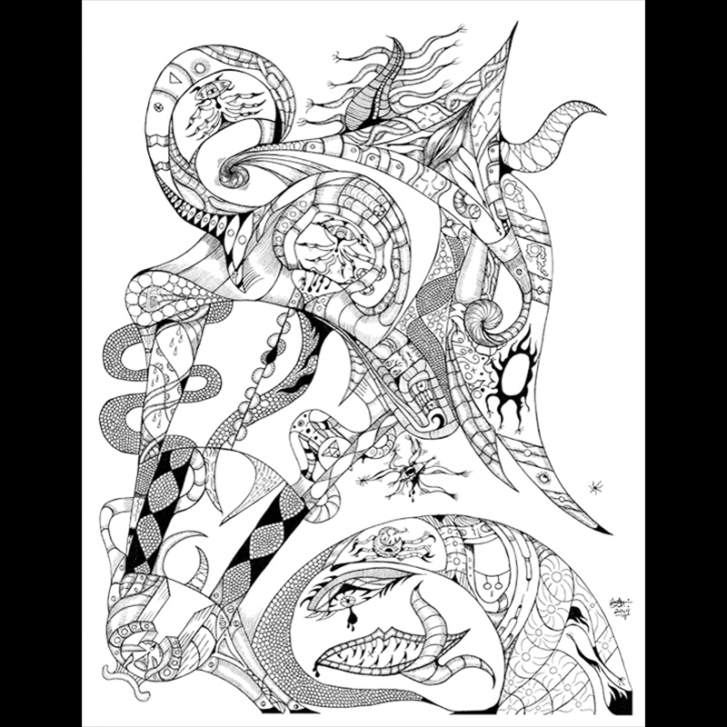 Xioairia White on Black drawing.